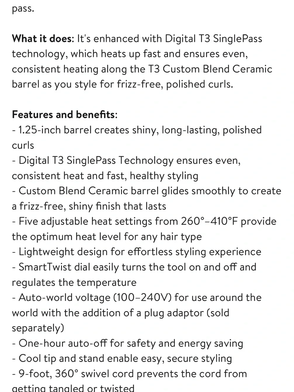 T3 Singlepass 1.25 inch ceramic curling iron in white and Rose Gold